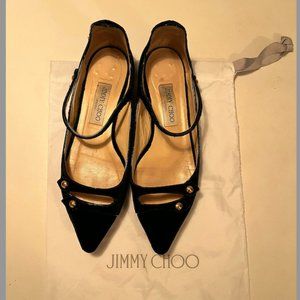 Women's Jimmy Choo size 39.5 Black Velvet Mary-Jane Flat